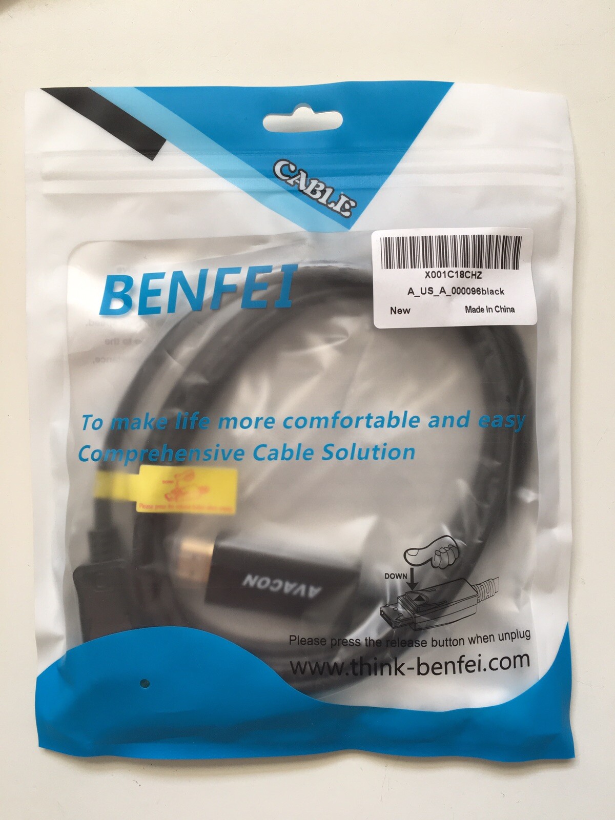 Benfei Avacon HDMI to DisplayPort Male to Male 6 Feet Golden Plated Black Cable