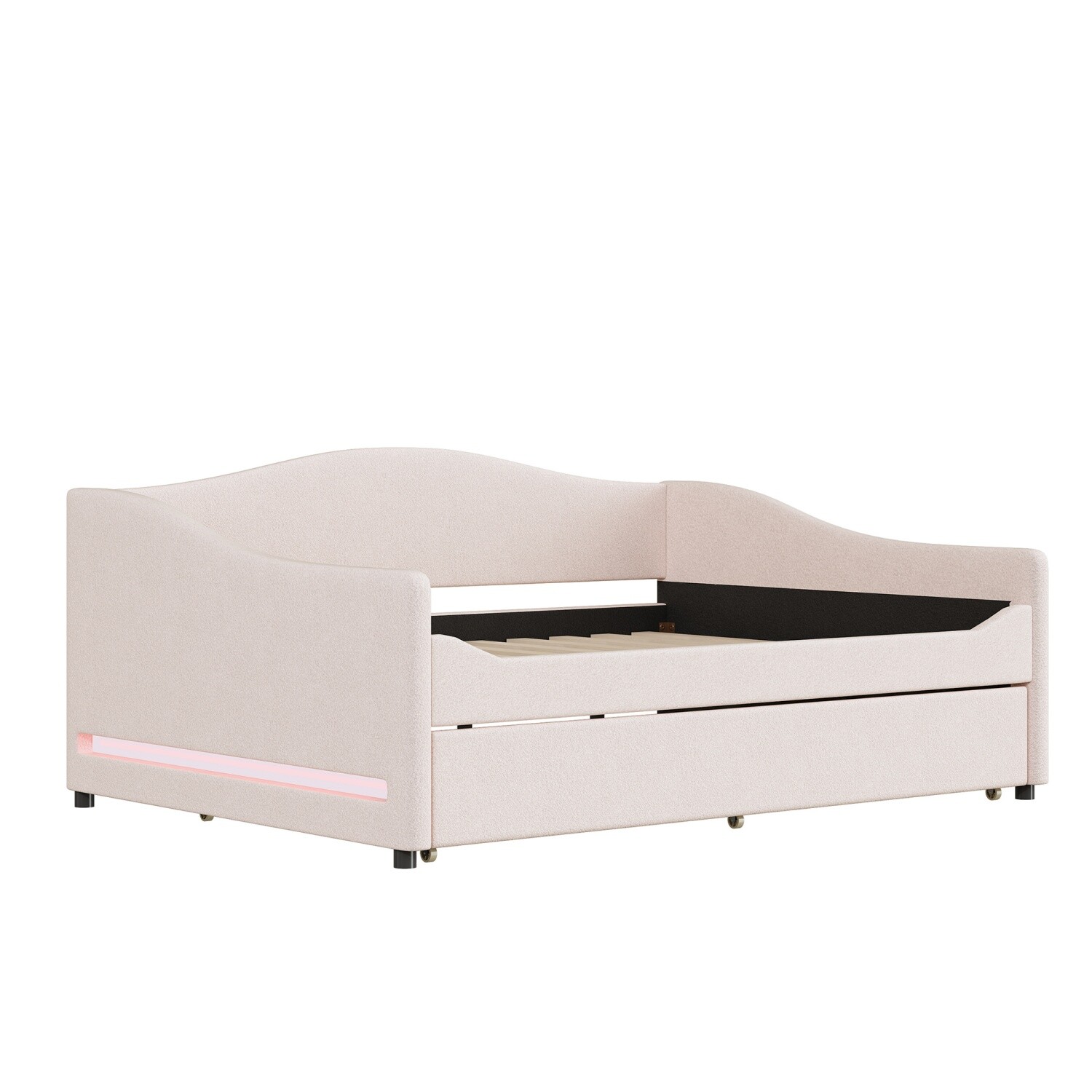 Full Size Daybed Upholstered Bed Frame Sofa Bed with Trundle Bed & LED Lights