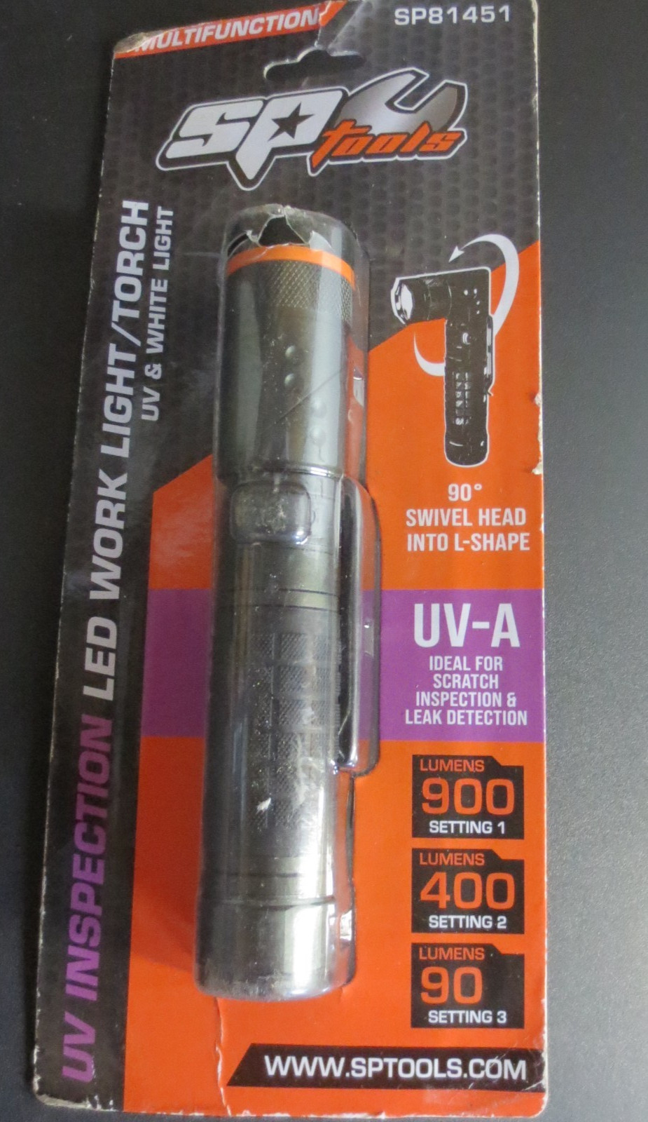 SP Tools 900 Lumens UV Inspection LED MAG Base Work Light Torch SP81451