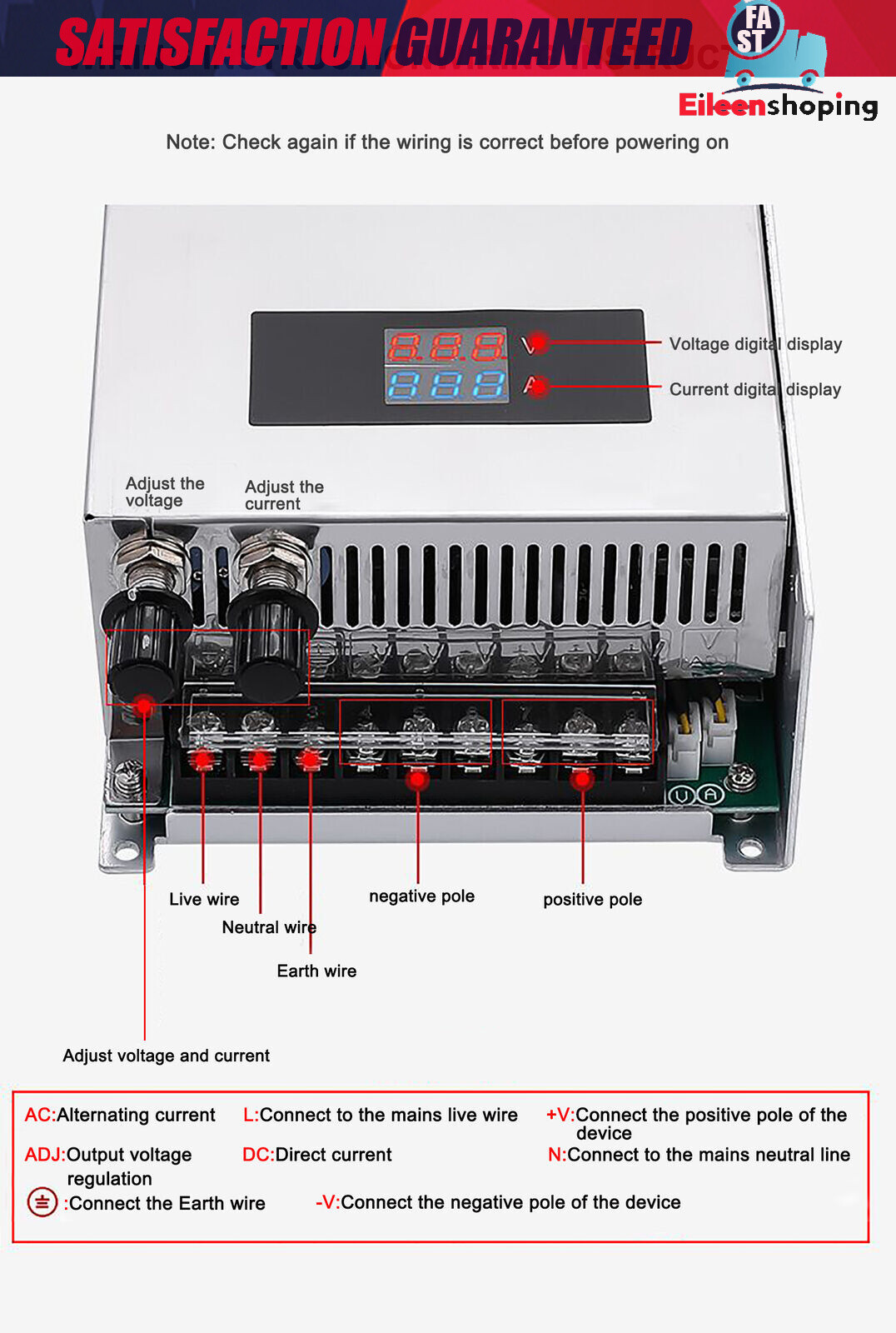 Adjustable Switching Power Supply AC 0-48V DC 1000W 48V 20A Voltage & Current