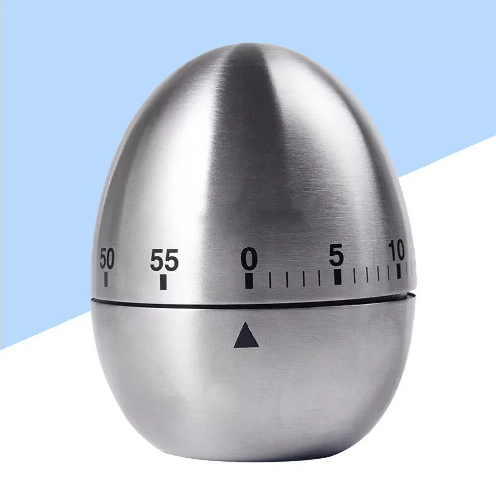 NEW Stainless Steel Creative Mechanical Rotate Timer Egg Shape Manual Countdown