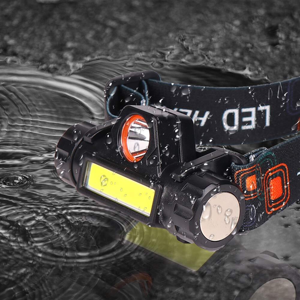 2 Pack Rechargeable Forehead Head Light Night Walking Construction Headlamp Usb