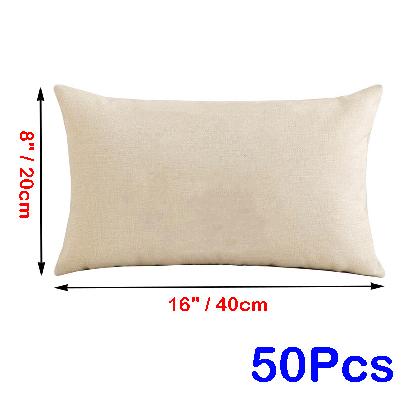 50Pcs 8"x16" Sublimation Blank Waist Cushion Cover DIY Printed Linen Pillowcase