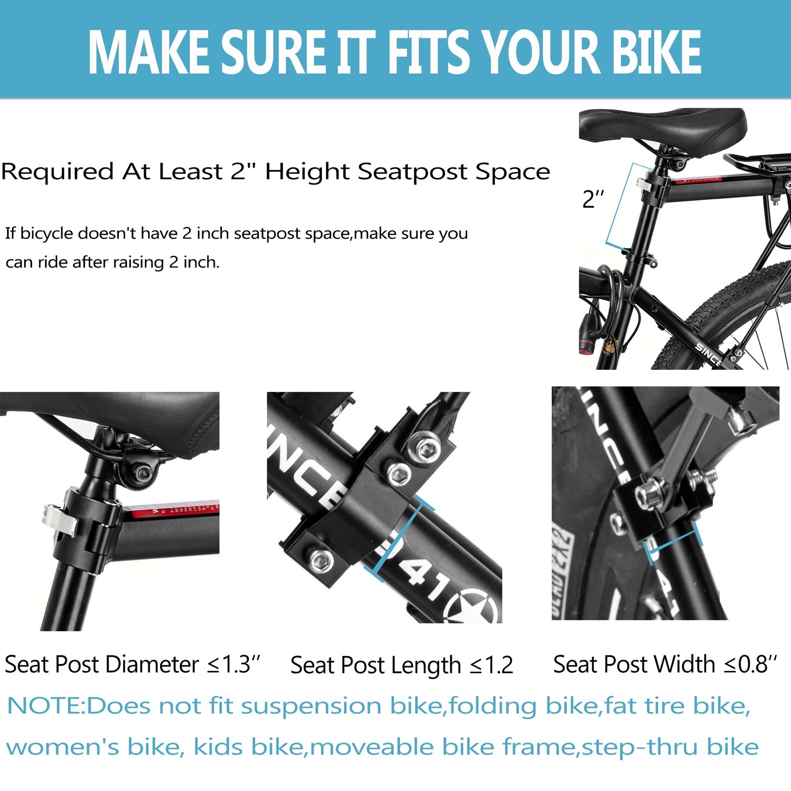 Rear Bike Rack,115 LB Capacity Solid Bearings Bike Cargo Rack w/Fender & Larg...