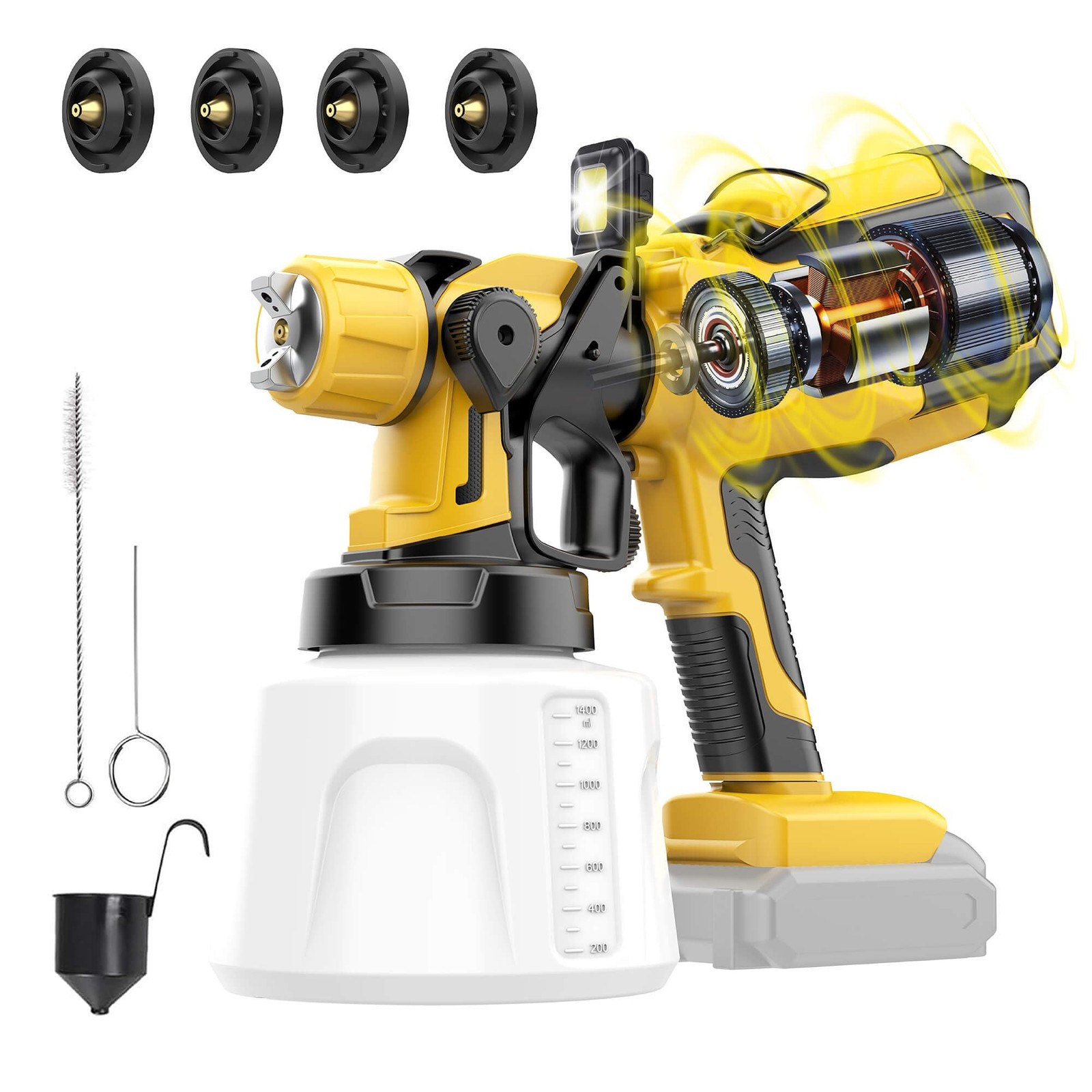Cordless Paint Sprayer For Dewalt 20V Battery 4 Nozzles 3 Modes Led Light Tool
