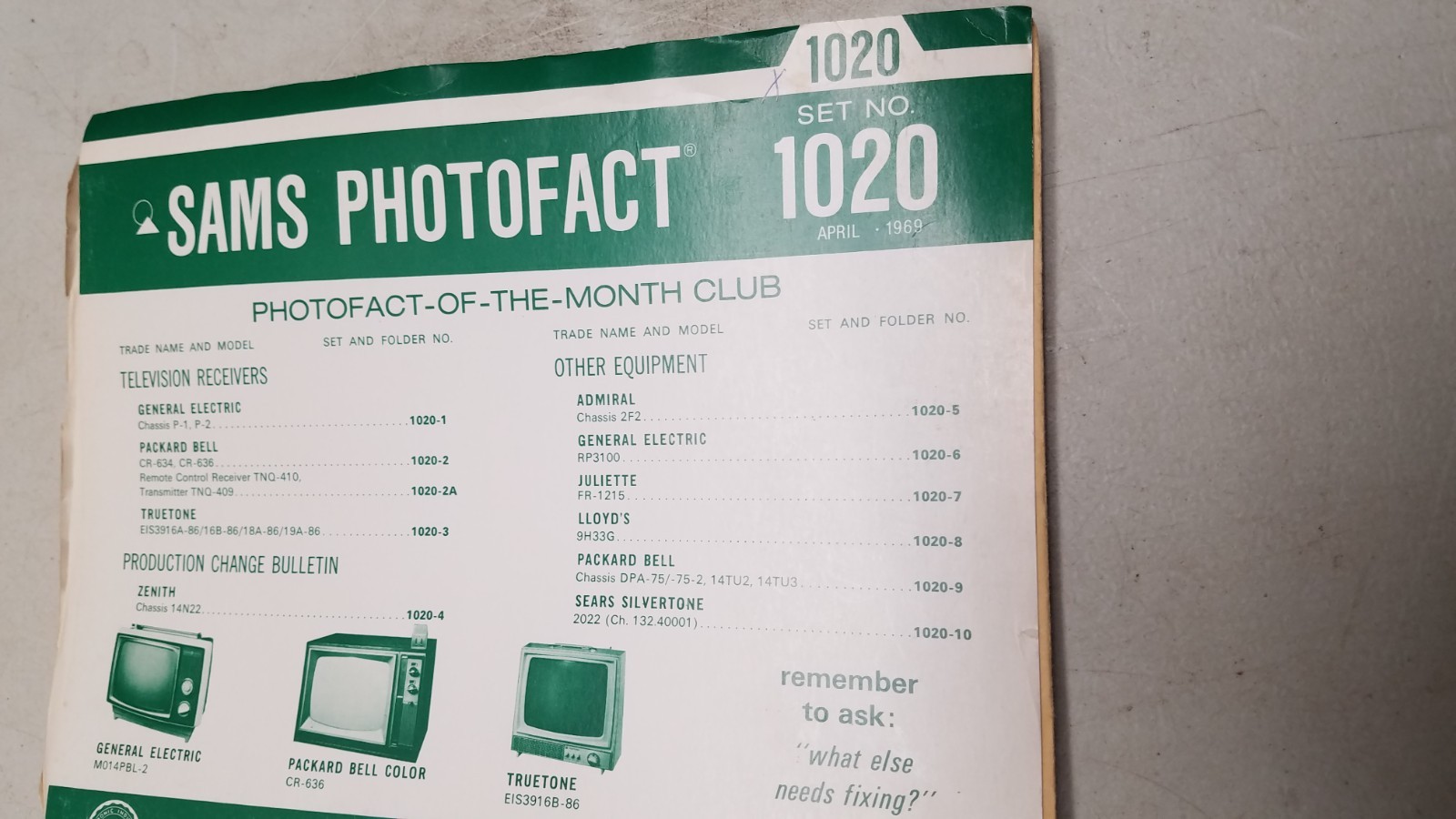 Sams Photofact Set 1020 4/69 Complete Set (D)