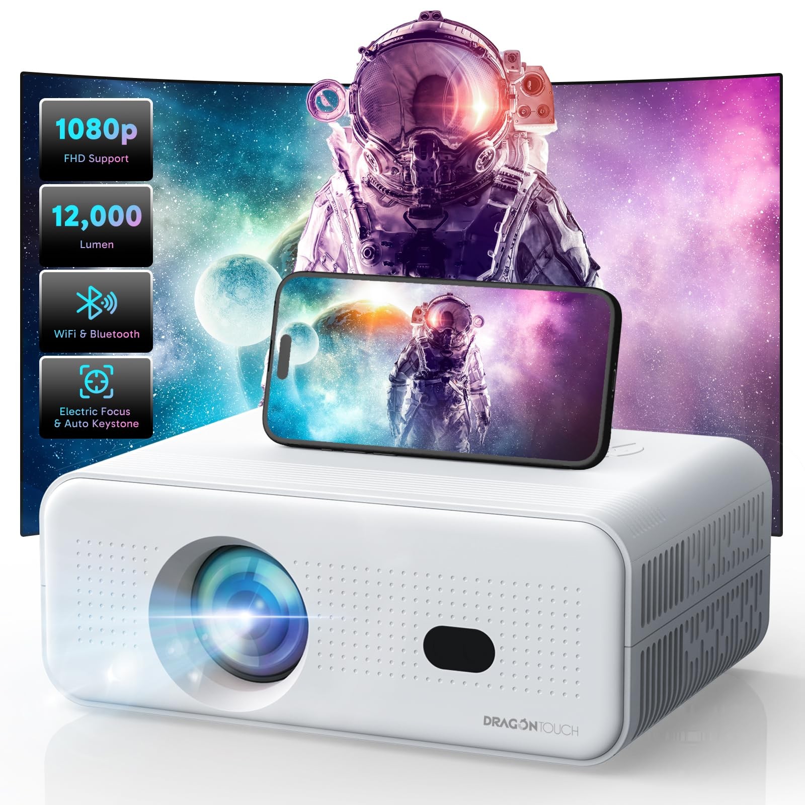 Electric Focus Mini Projector with 5G WiFi and Bluetooth, Support FHD 1080P S...
