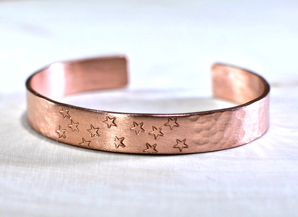 Hammered Copper cuff bracelet with stars