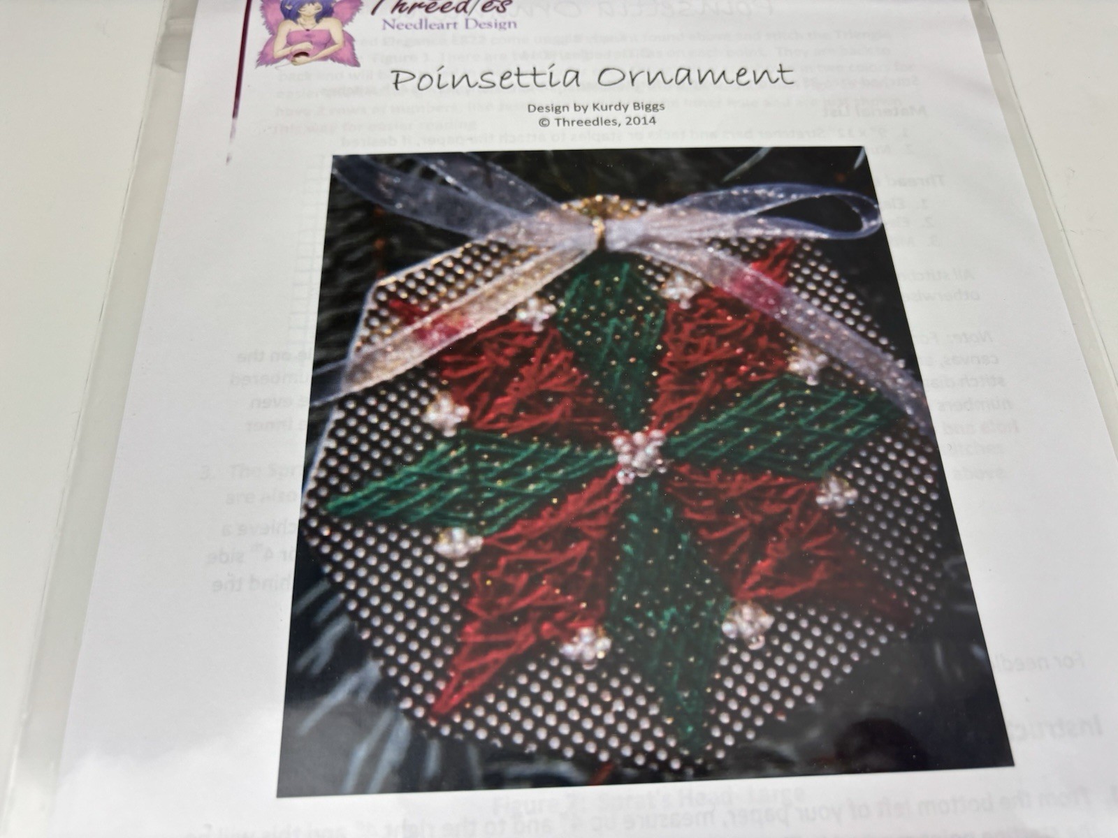 Threedles Needleart Designs Poinsettia Ornament Needlepoint Pattern 2S