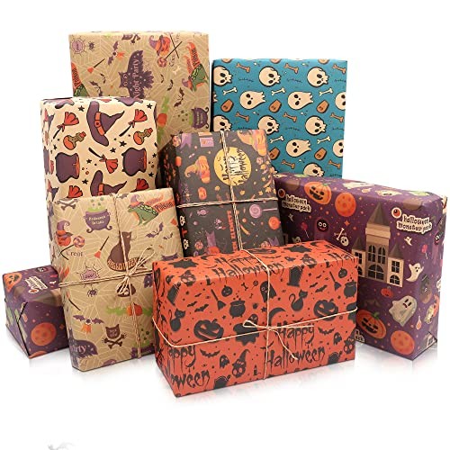 Halloween Wrapping Paper - 12 Sheets Folded Kraft Gift 12 Sheets Multi