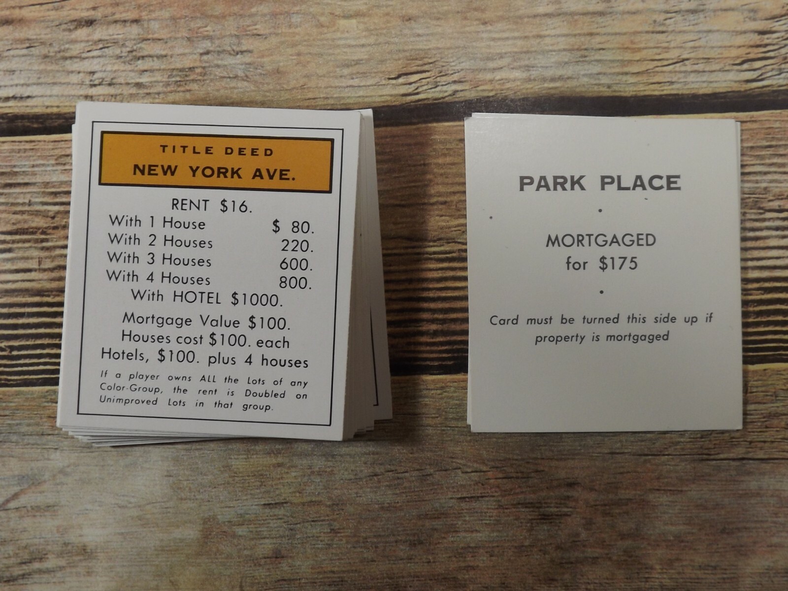 1985 Deluxe Anniversary Monopoly Game Part - Set of 16 Deed Cards Only
