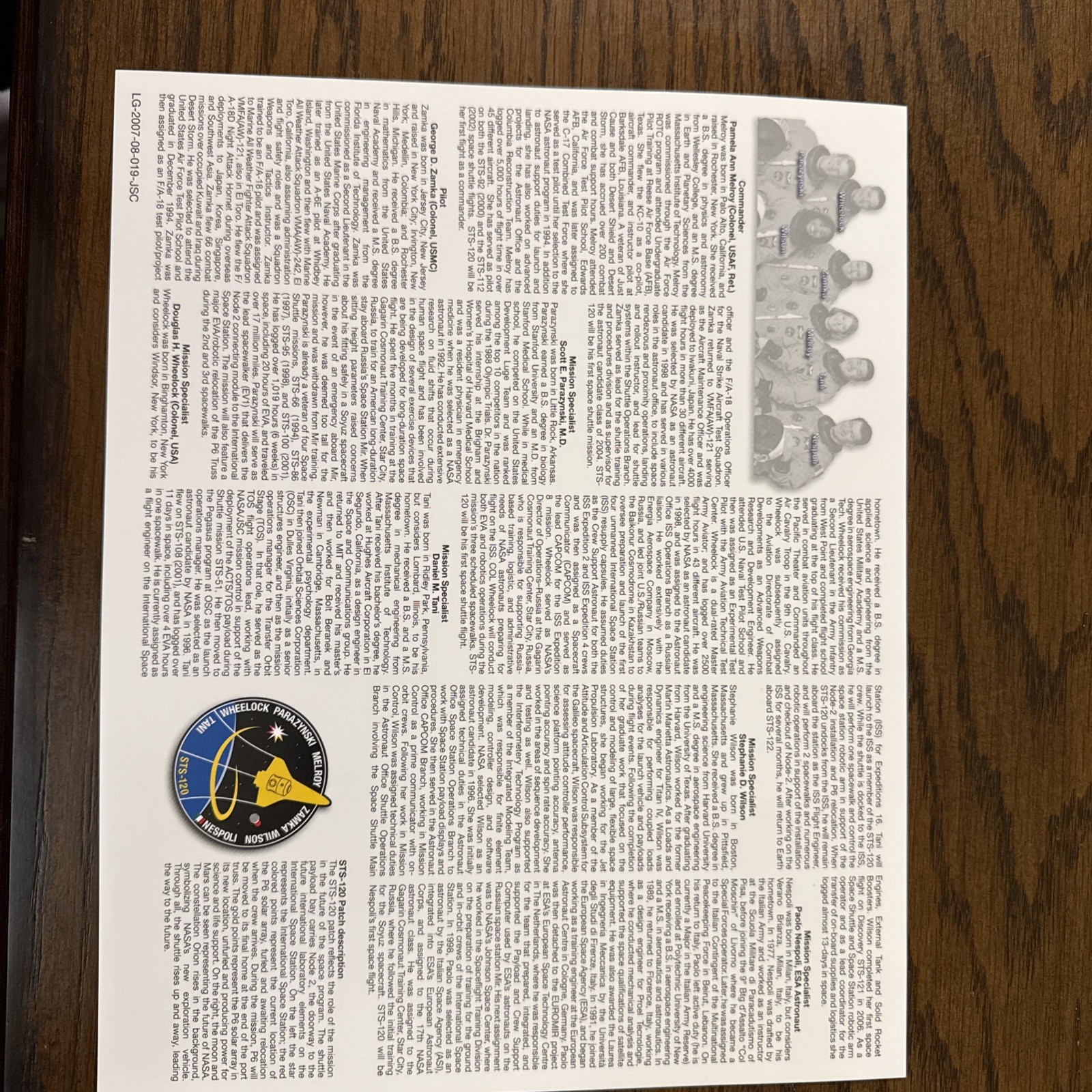 NASA Space Shuttle STS-120 Crew Lithograph (8x10)