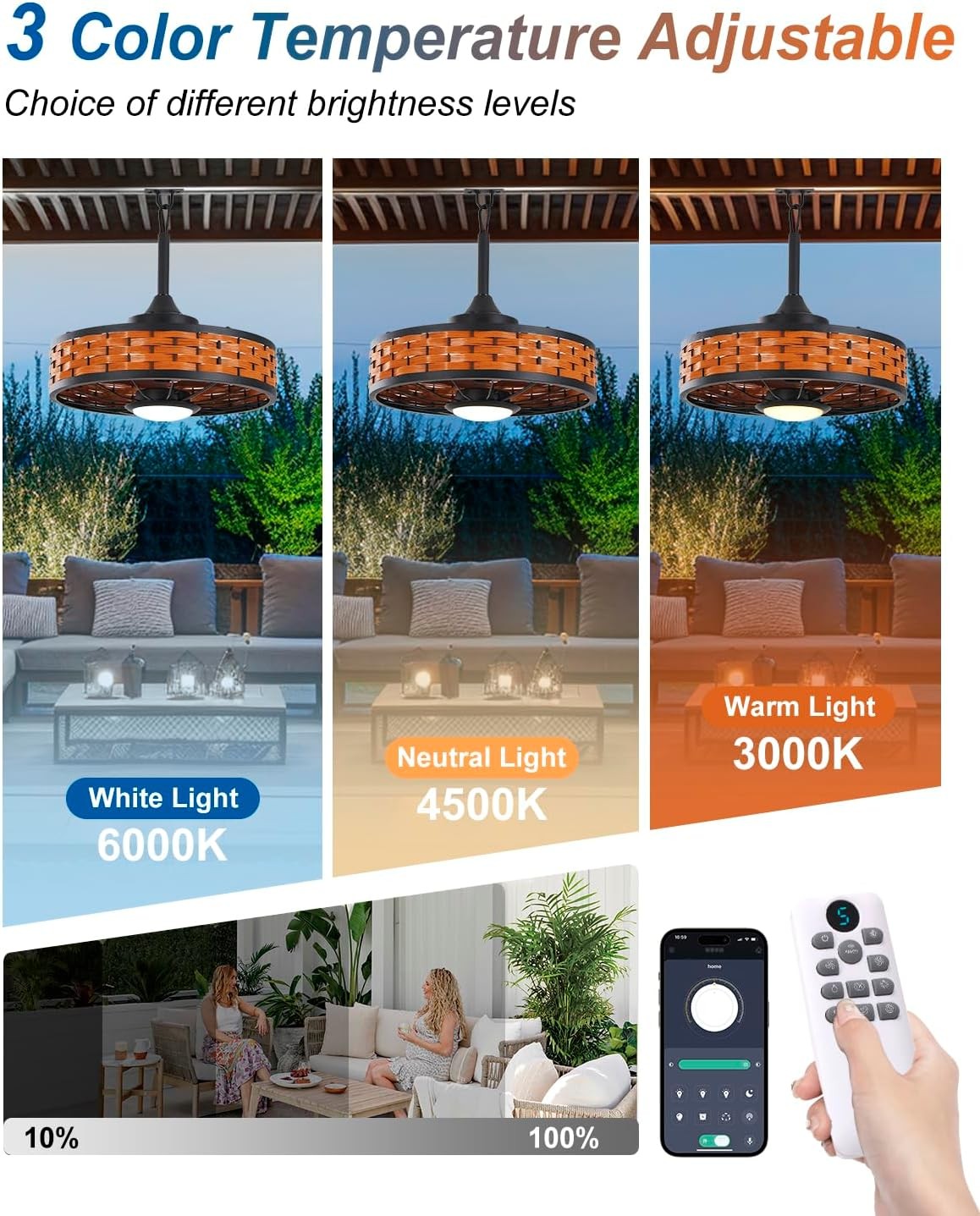 Bladeless Ceiling Fan with Light Remote,LED Ceiling Fans with App Control Patio