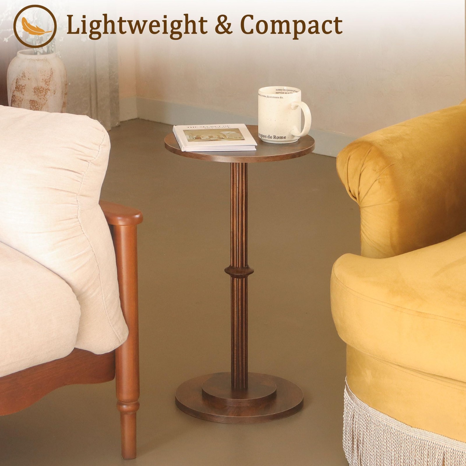 Drink Table, Small Side Table for Small Spaces, Modern Round End Table with F...