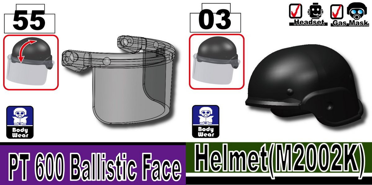 Riot Helmet Police Tactical Headgear compatible w/ toy brick minifig Army