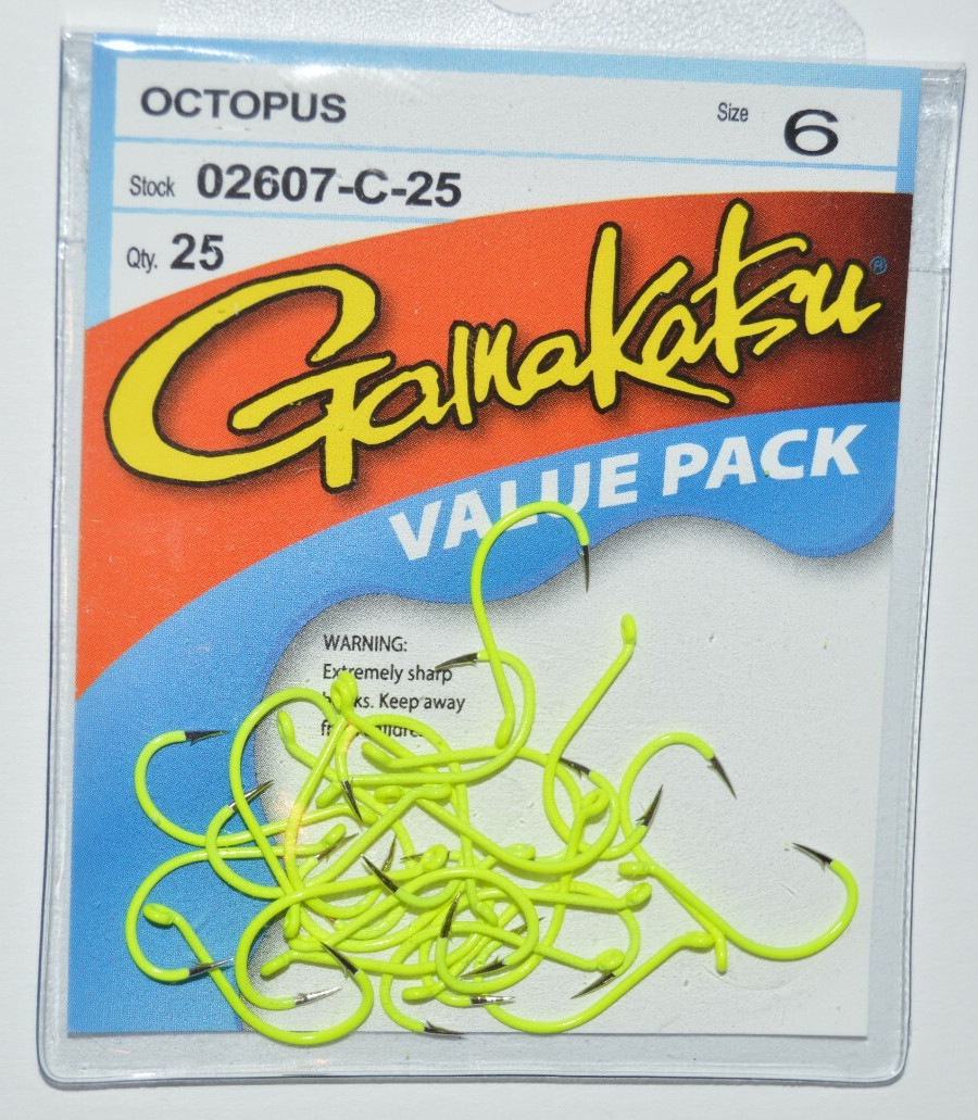gamakatsu octopus hook size 6 chartreuse 02607-c-25 colored hooks value pack