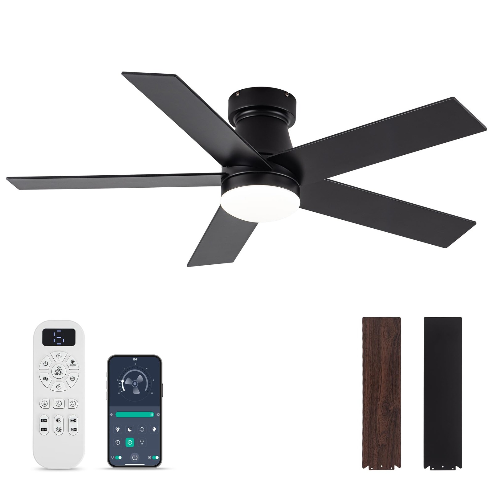 Ceiling Fans with Lights and Remote Control, Black Low Profile Ceiling Fan wi...