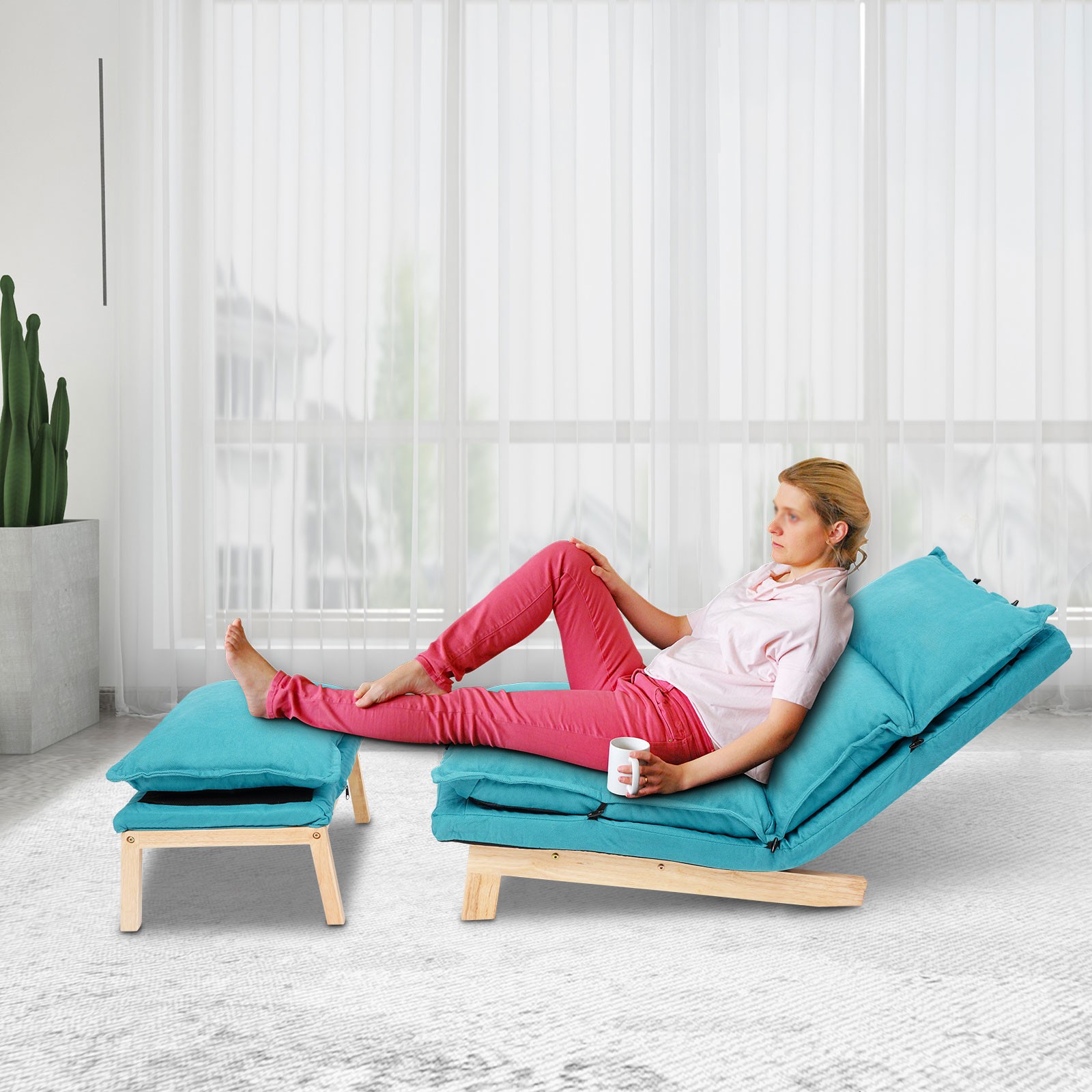 Blue Lounge Chair Single Lazy Sofa Leisure Balcony Adjustable Recliner