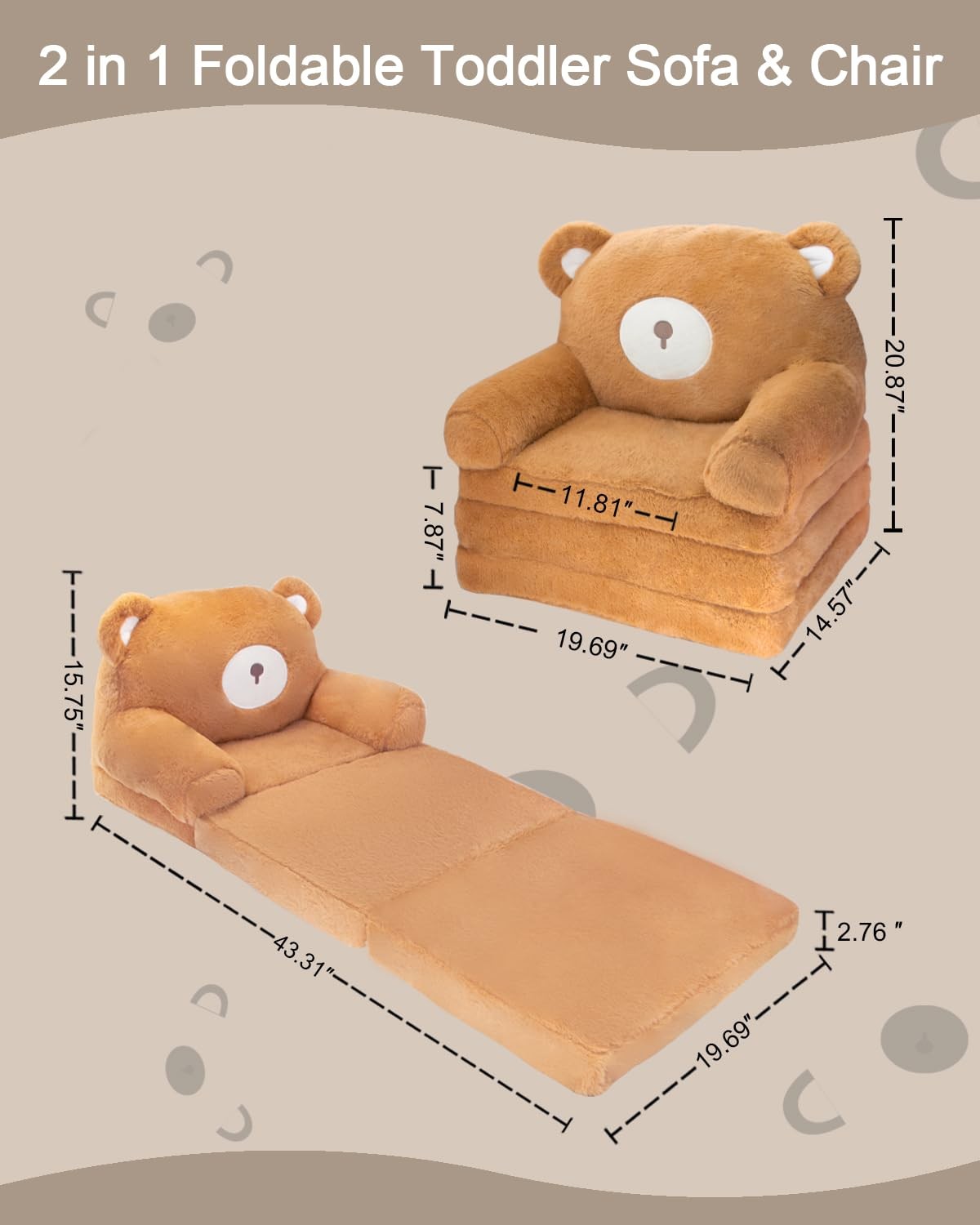 Chair Couch: 2-in-1 Chairs Comfy Sofa Fold Out for Girls and Boys 1-3 Years O...