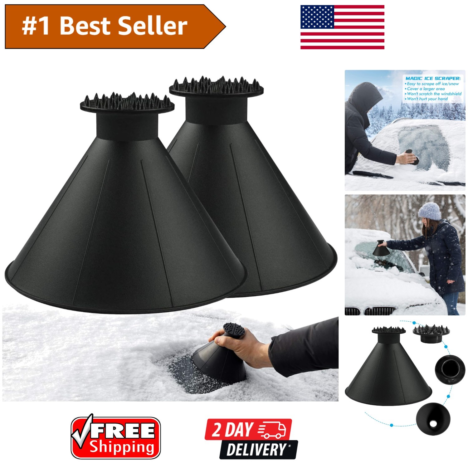 2 Pack Magical Ice Scrapers for Windshield - Effortless Snow Removal Tools