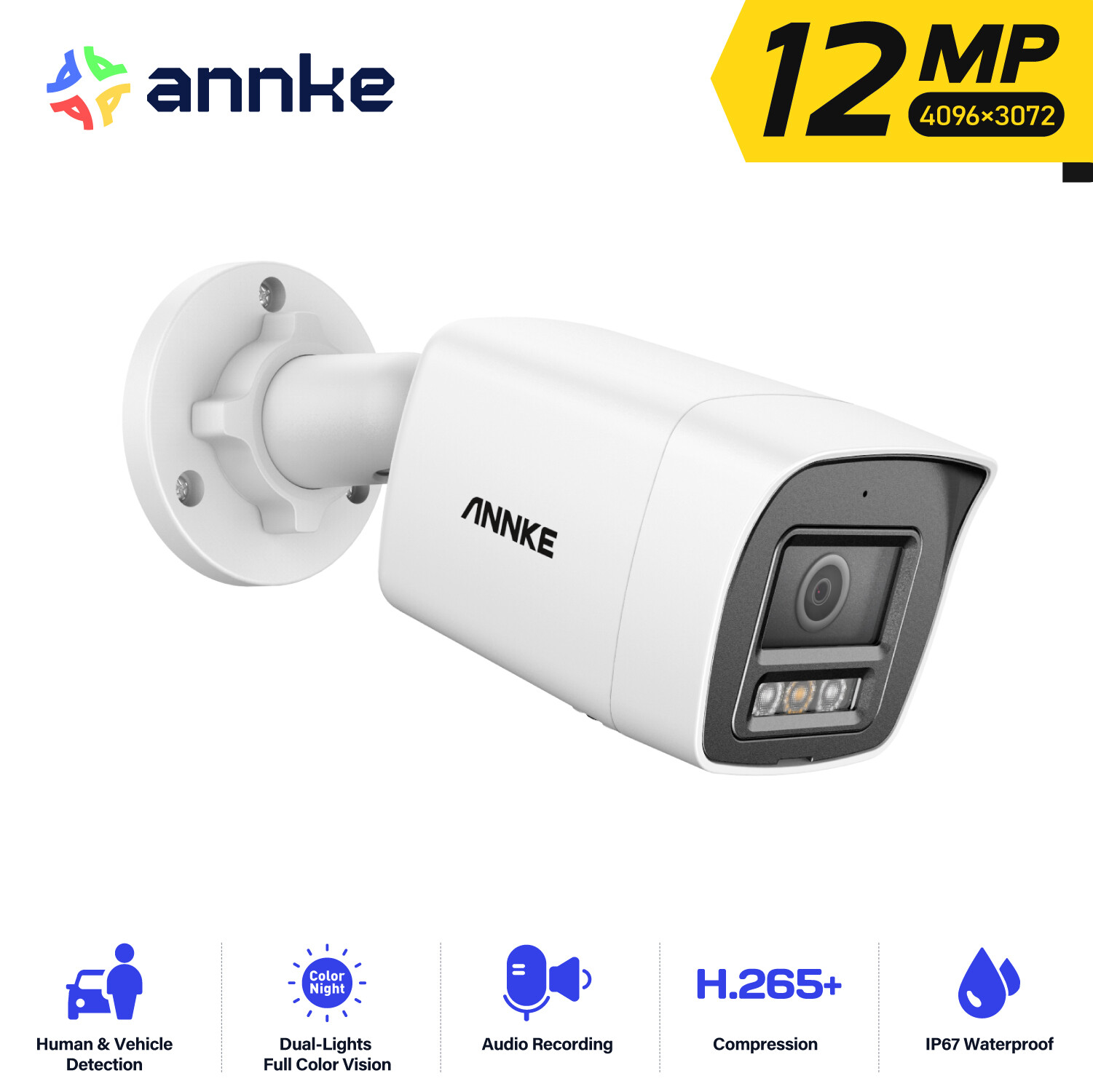ANNKE 12MP PoE  IP Security Camera Human Vehicle Detection Color Night Outdoor