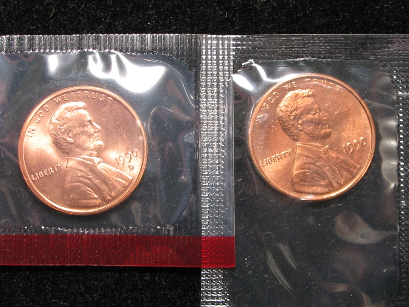 1990 P & D BRILLIANT UNCIRCULATED * LINCOLN MEMORIAL CENTS * ORIGINAL MINT CELLO