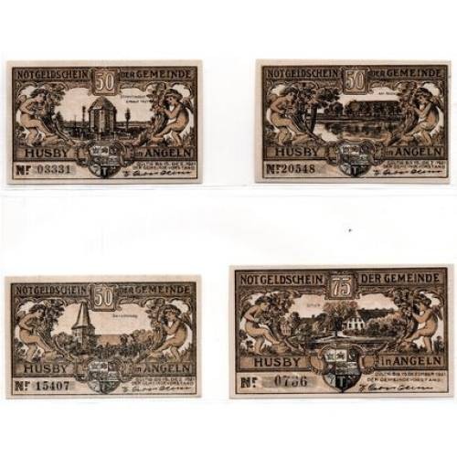 1921 Germany Husby Notgeld Set of 4 Notes (1575)