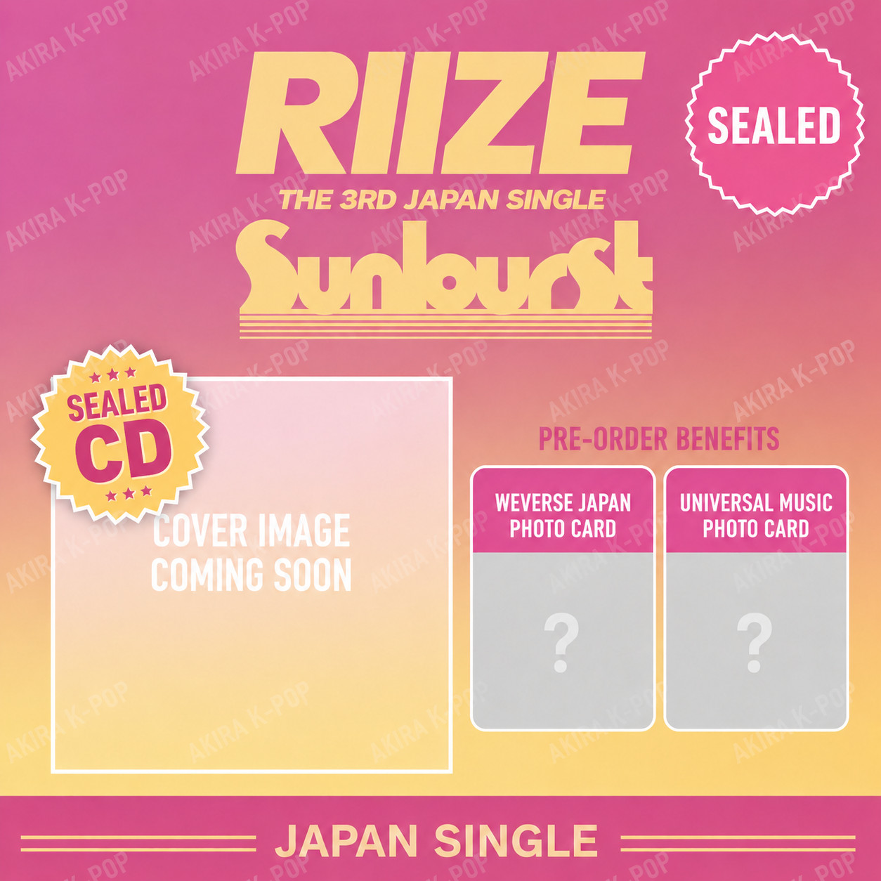 PSL RIIZE Japan 3rd Single Sunburst  SEALED CD + JAPAN POB PHOTO CARD