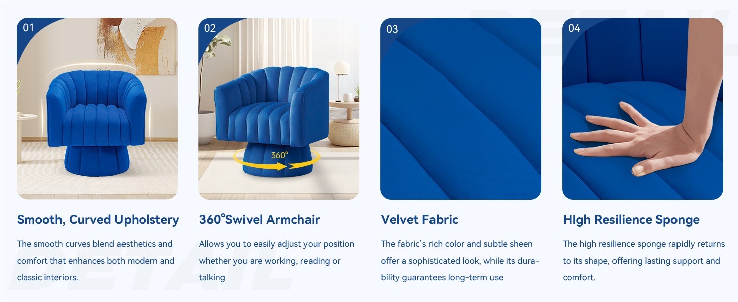 Korser 360° Swivel Accent Chair with Velvet Upholstered Swivel Barrel Chairs