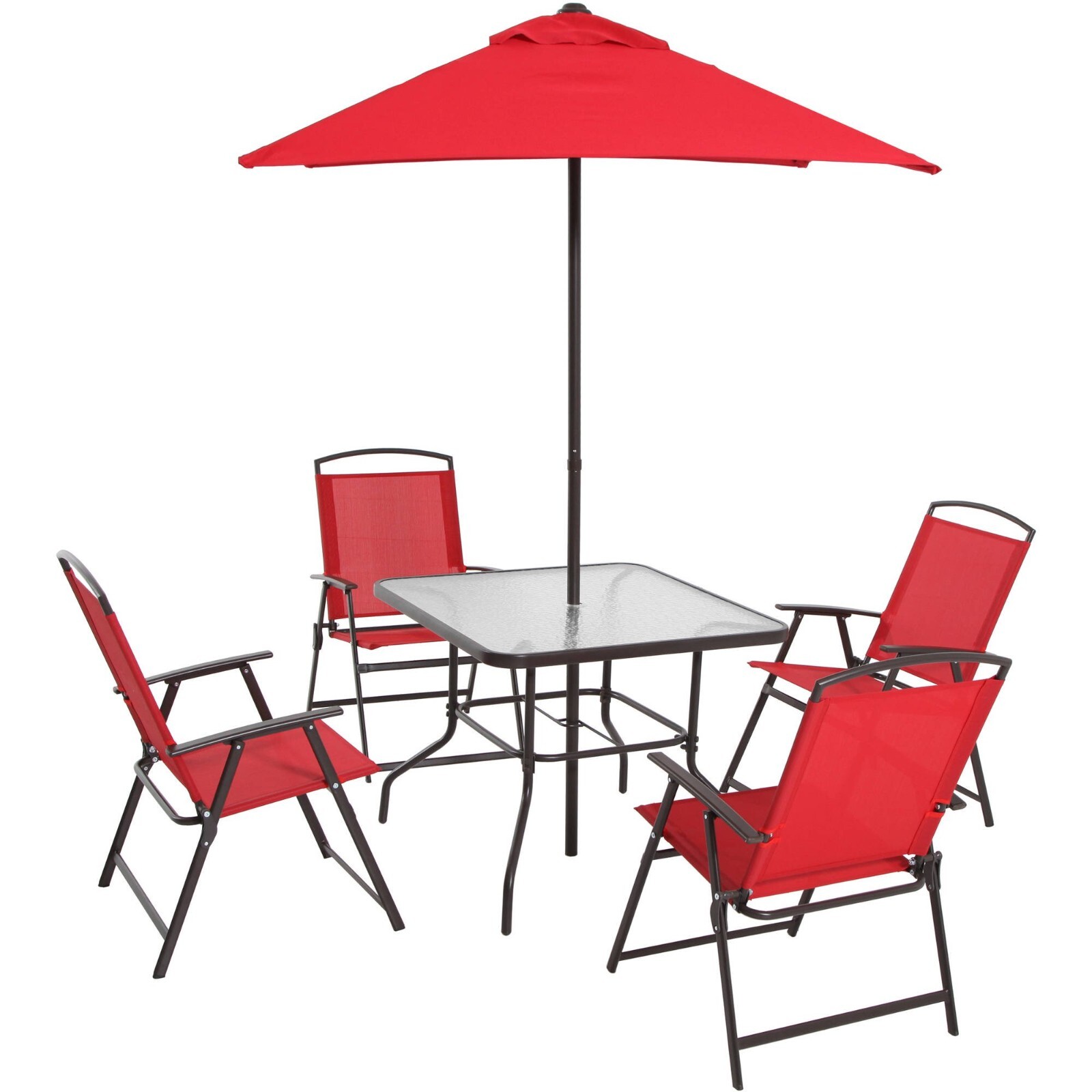 Outdoor 6 Piece Dining Set Folding Chair Table With Umbrella Patio Furniture Set