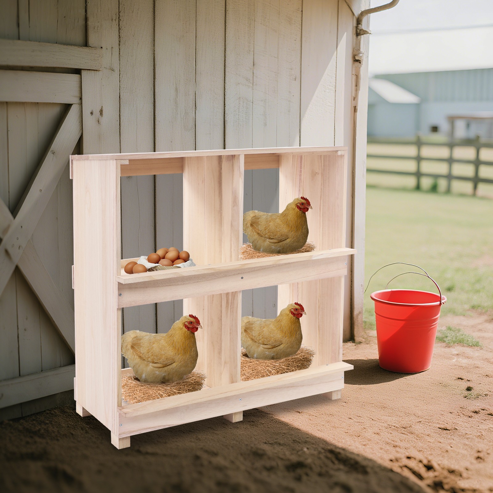 2 Tier Chicken Laying Boxes 4 Hole Nesting Box for Chickens Wooden Nesting Boxes