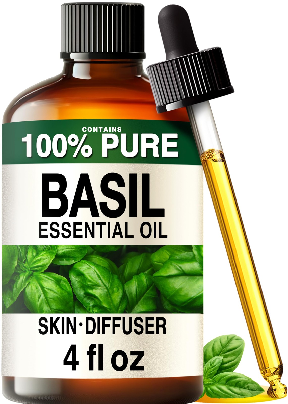 100% Pure Basil Oil - 4 Fl Oz Essential 4.00 (Pack of 1),