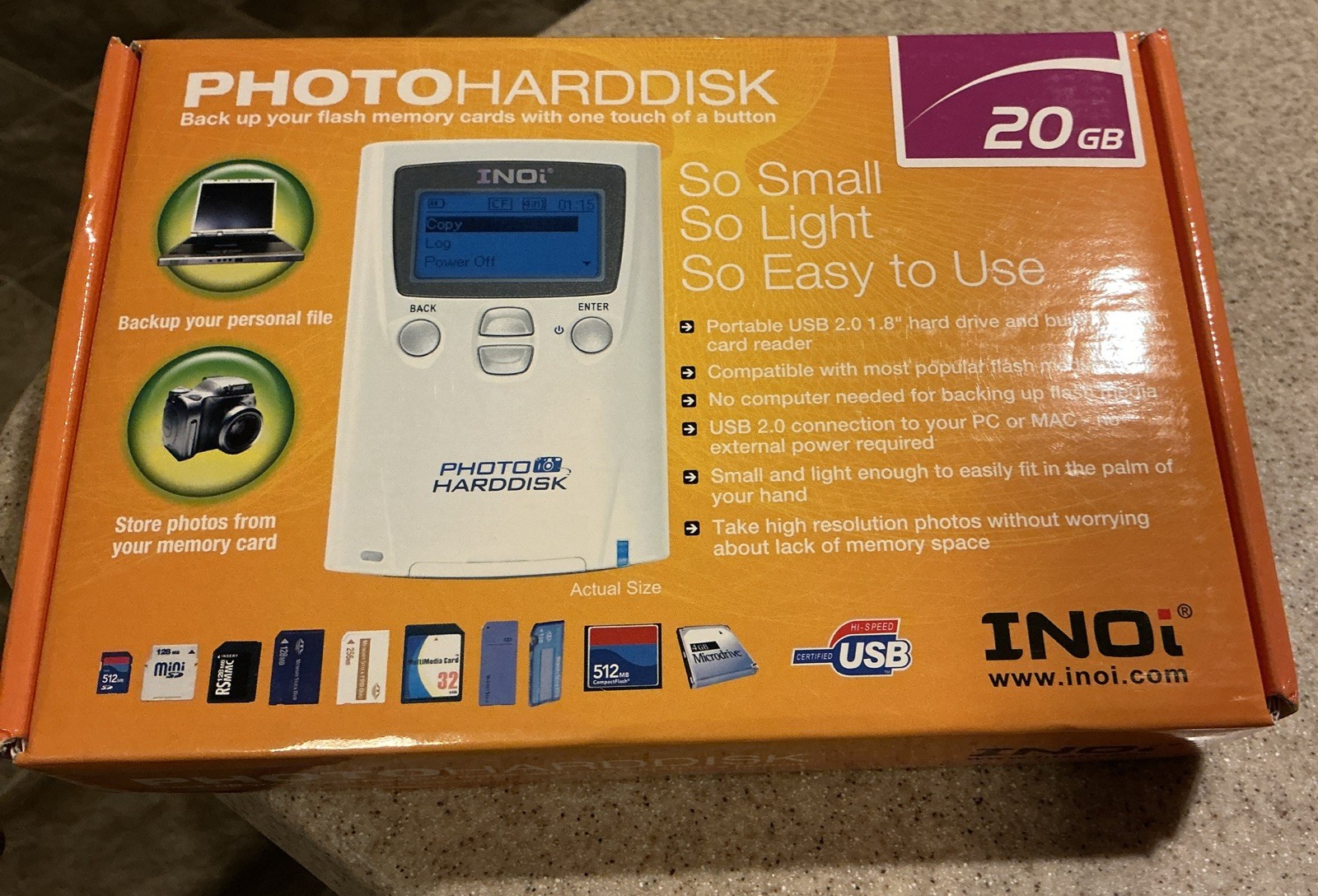 NOS Photo Hard Disk 20GB Flash Memory Card Backup Ioni Brand NIB