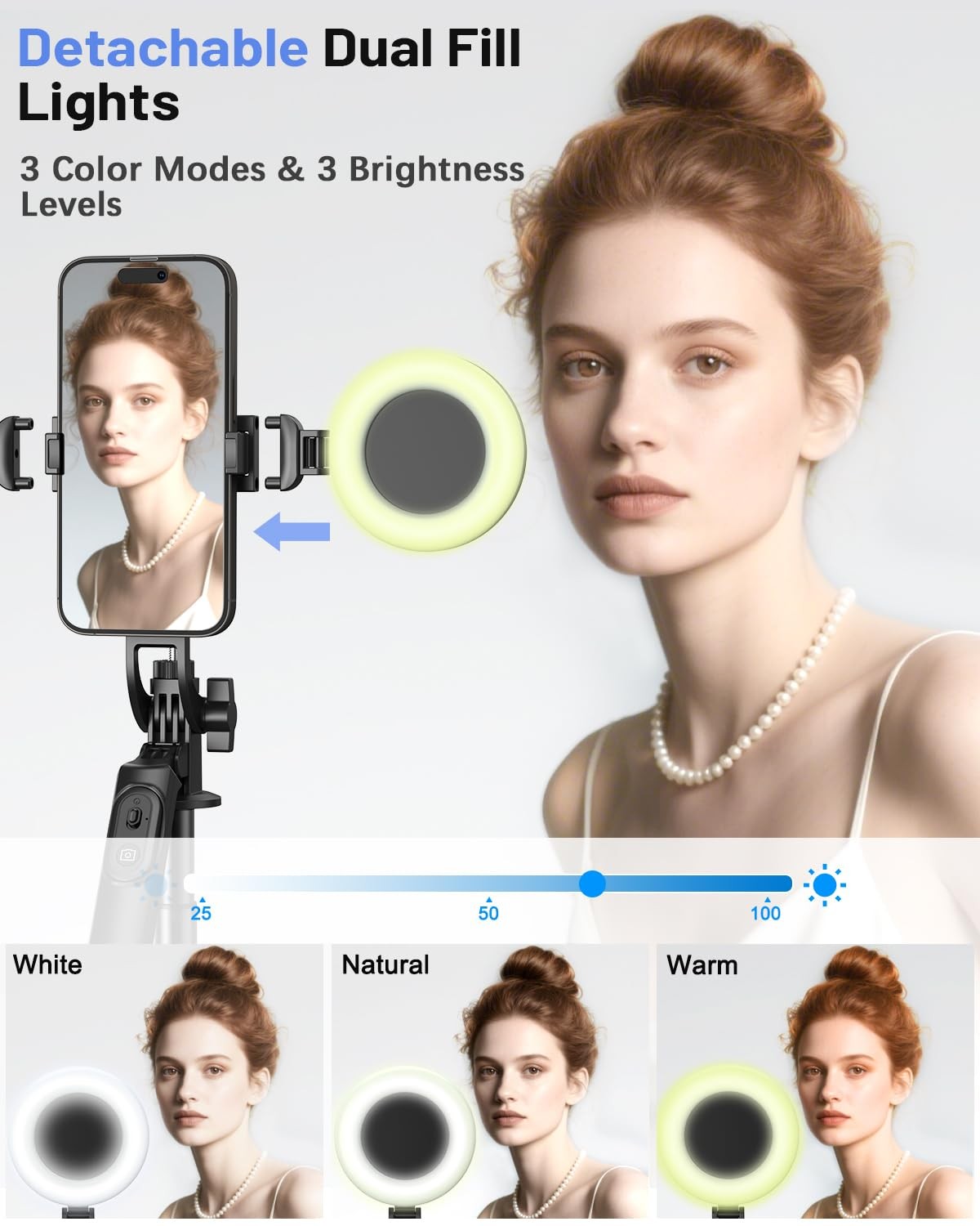 Vlogging Kit for iPhone/Android, Tripod with Large Ring Light & Mic, Black