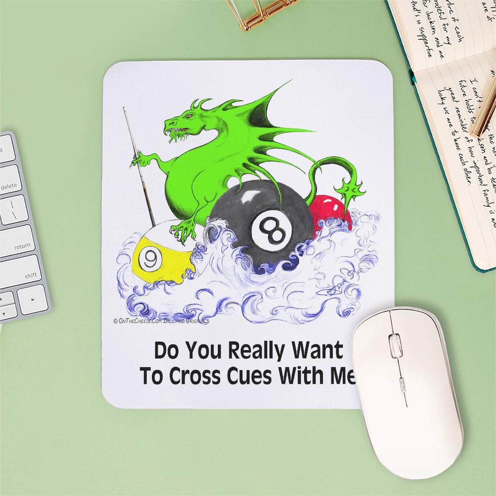 CafePress Cross Cues Pool Playing Dragon Mousepad (386754099)
