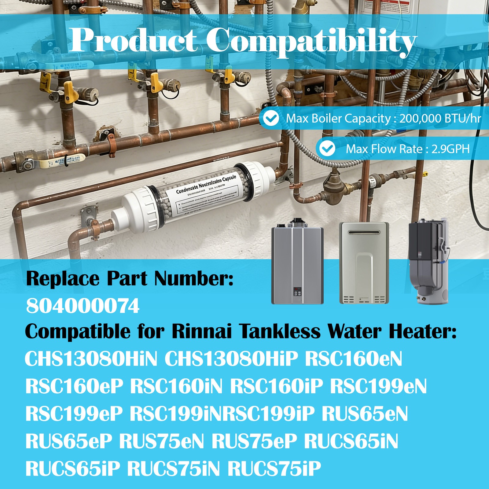 Condensate Neutralizer Kit Compatible with Rinnai 804000074