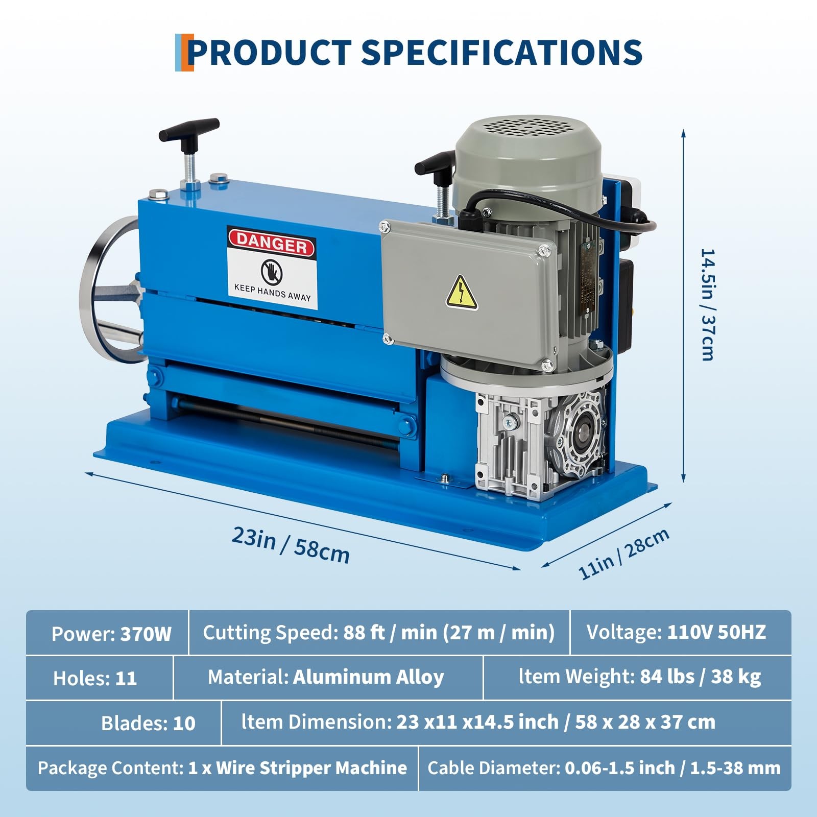 370W Electric Wire Stripper Machine 0.06''-1.5'' Copper Cable Stripper Portable