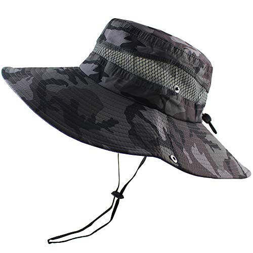Breathable Wide Brim Boonie Hat Outdoor UPF 50+ Sun Protection Camo Mesh Black