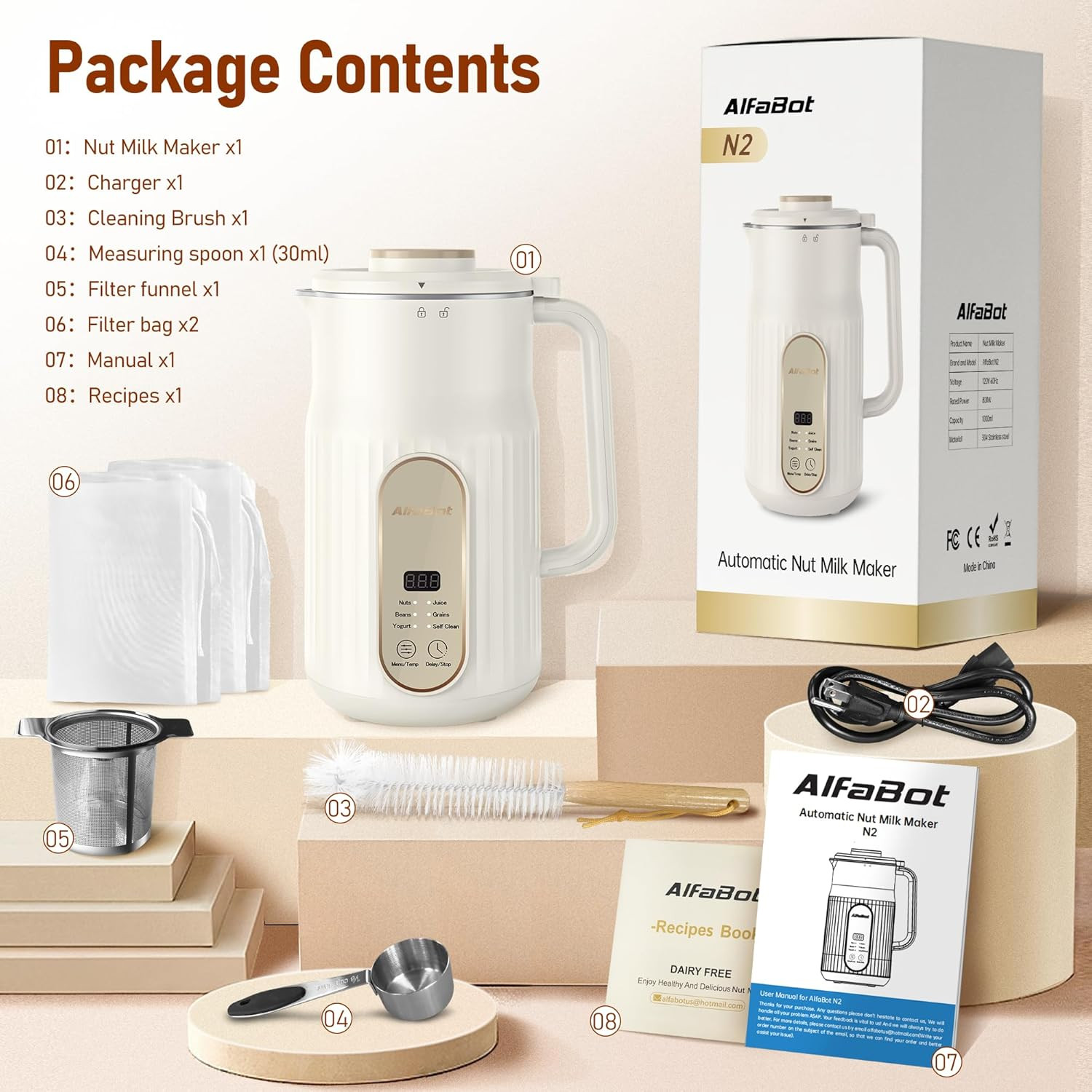 Nut Milk Maker, N2 Automatic Almond Milk Machine for Homemade Plant-Based Milk,