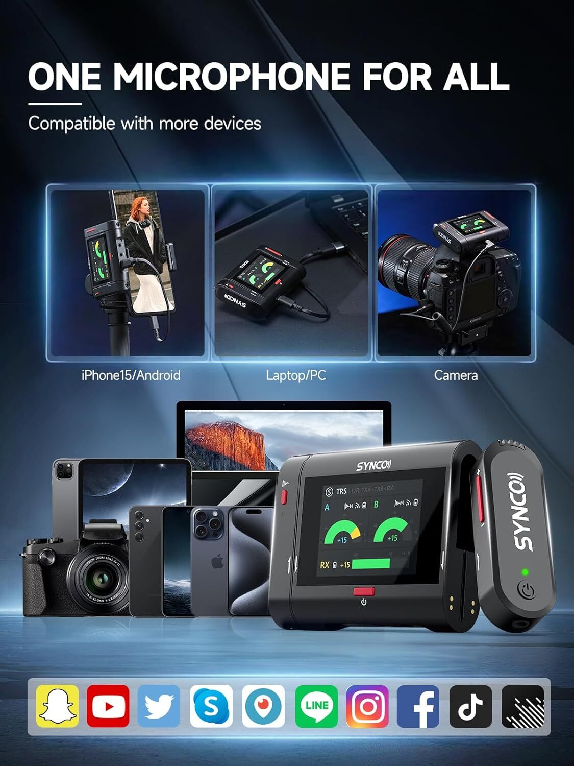 SYNCO G3PRO Wireless Microphone with Touch Screen Noise Reduction for Camera