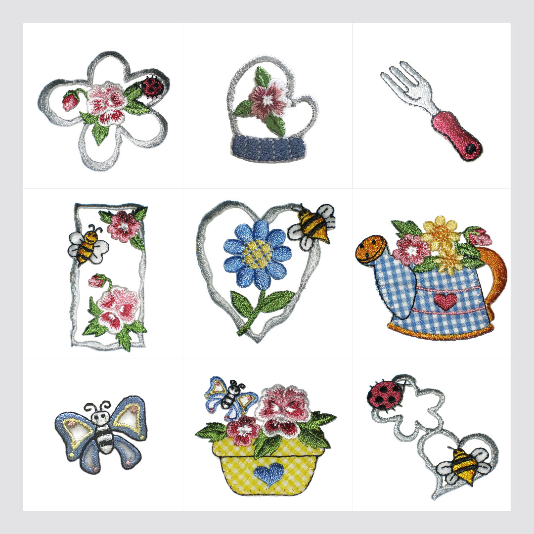 Garden Flowers Embroidered Applique Patch Bee Ladybug Spring Summer Iron On Set
