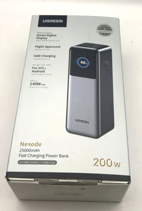 Ugreen 25000mAh 200W Fast Charging Powerbank - For iOS & Android - Grey NEW
