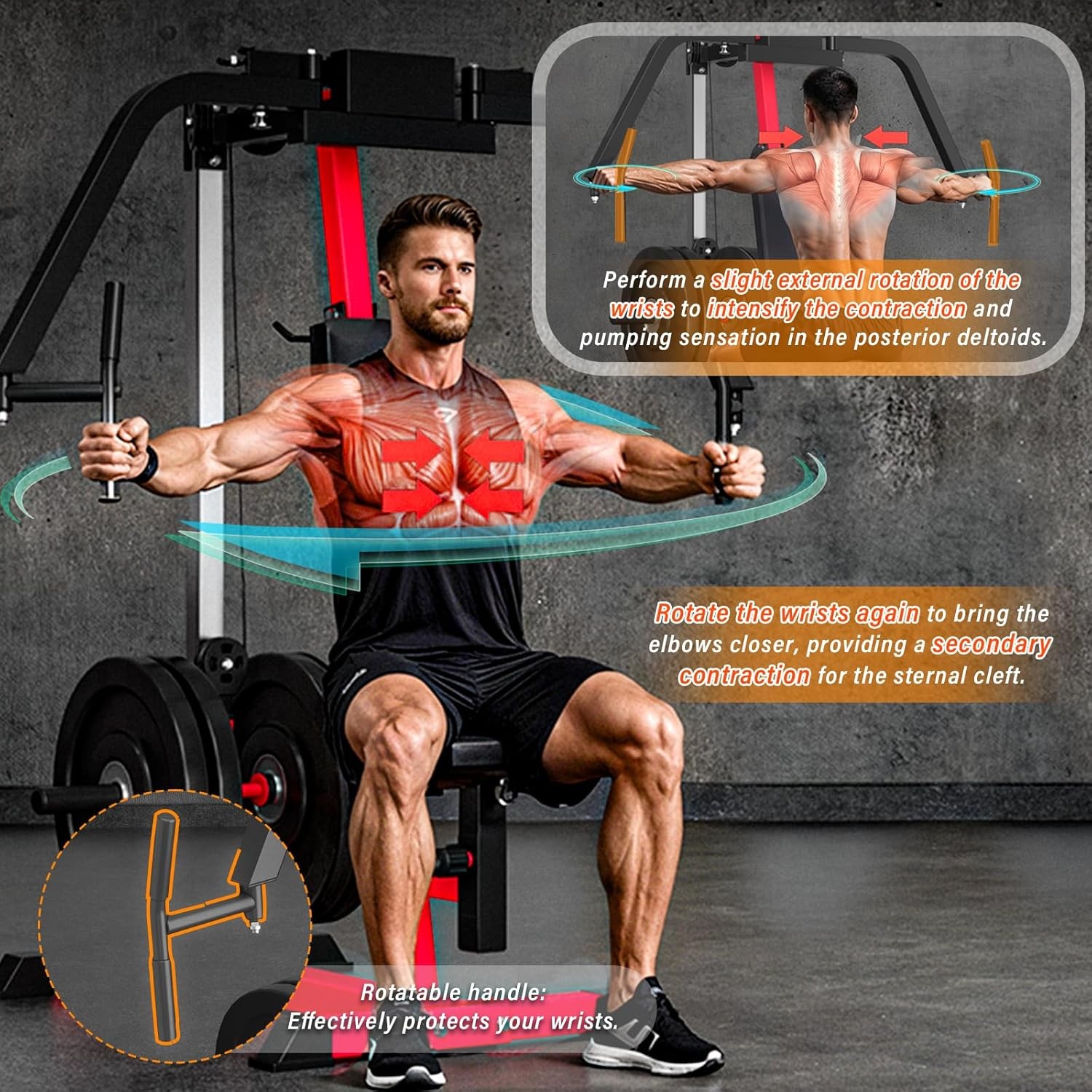 Chest Fly Machine, PEC Deck Fly and Reverse Delt Machine, 450lbs Adjustable
