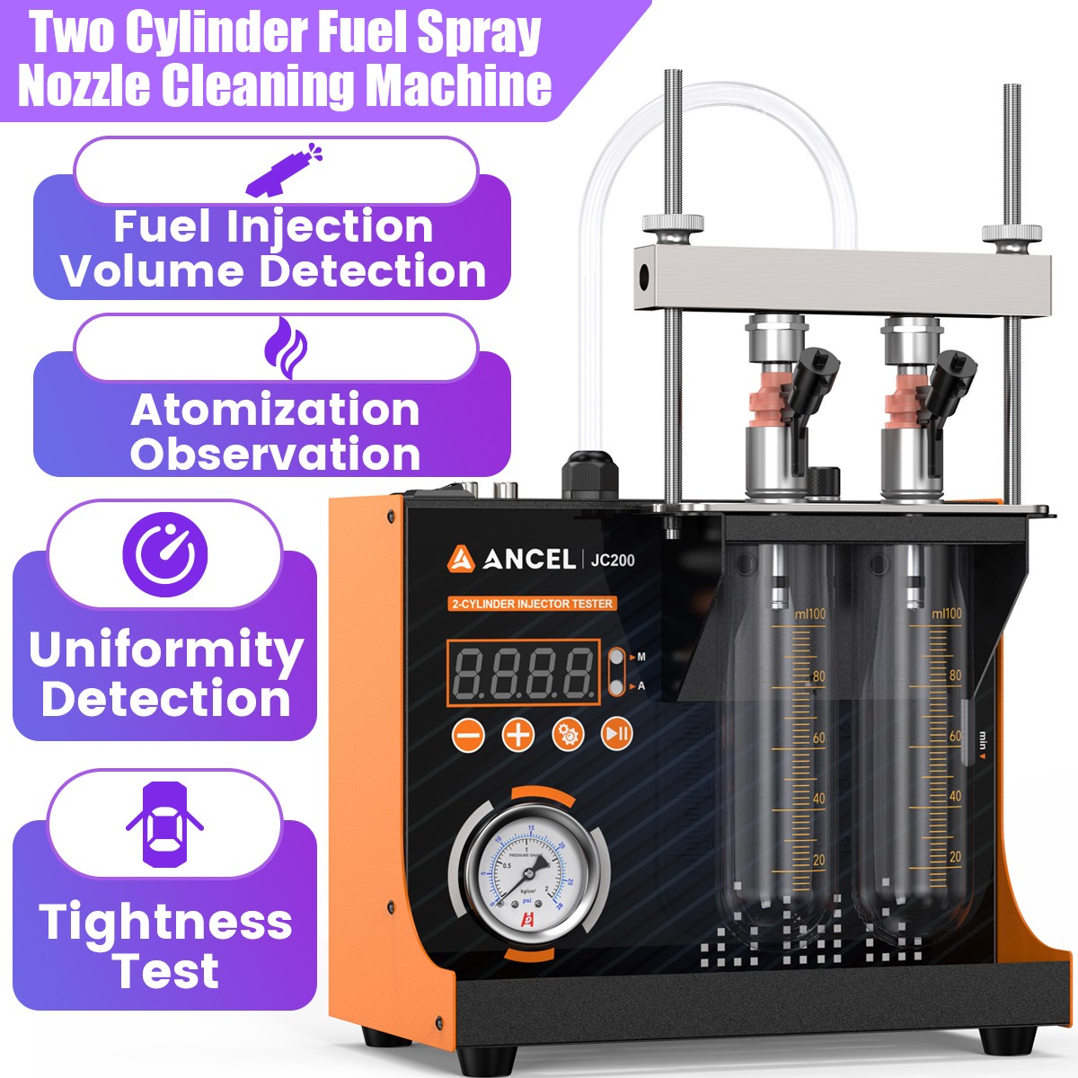 ANCEL JC200 Fuel Injector Tester Machine, Dual Channel lnjector Cleaning Tool