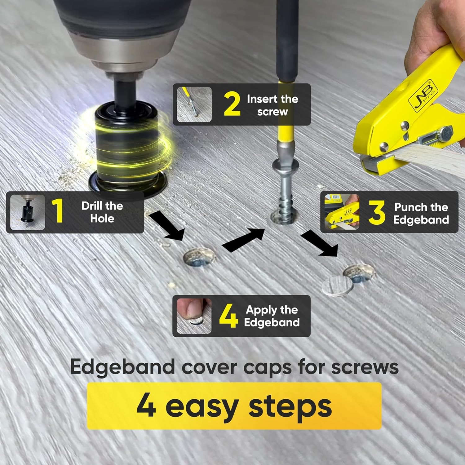 Edge Banding Hole Puncher Set – Heavy Duty Screw Cover with 2 Adjustable HSS ...