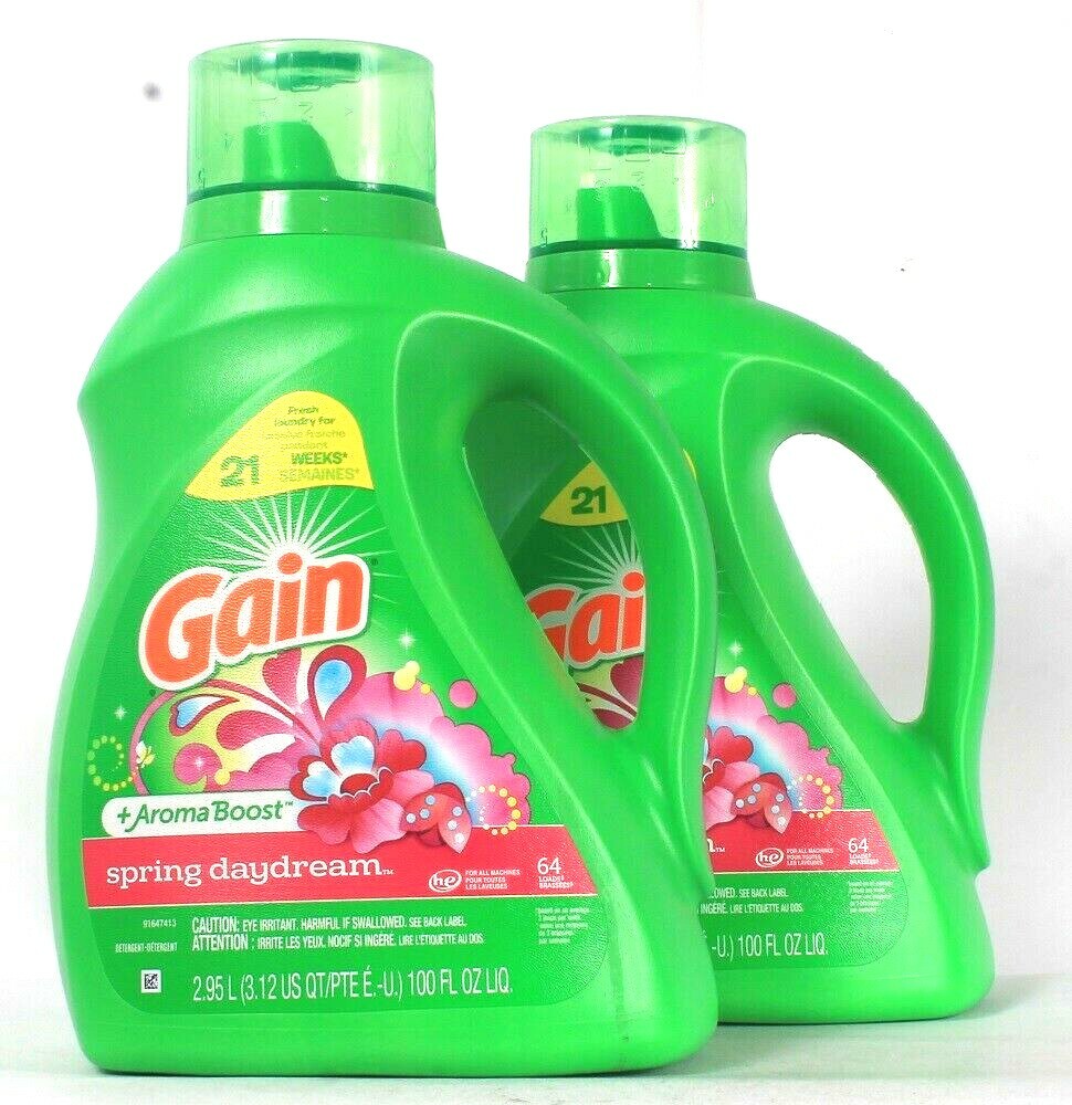 2 Bottles Gain 100 Oz Aroma Boost Spring Daydream 64 Loads Liquid Detergent