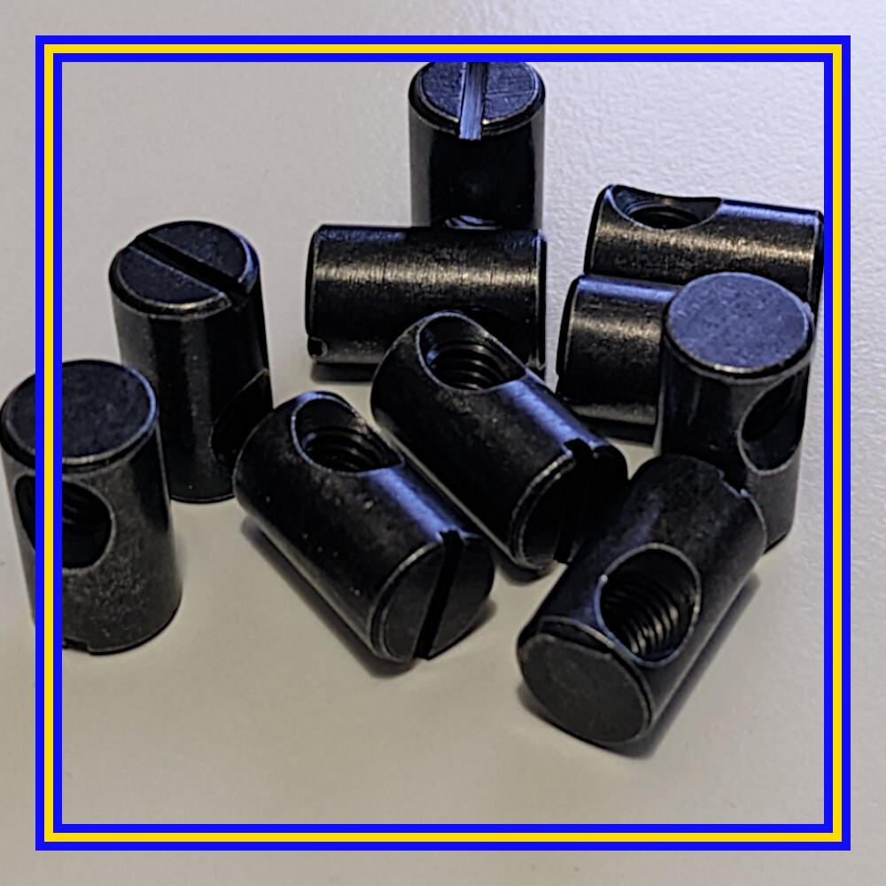 128406 x 10 IKEA Barrel Nuts, Slotted Head, Black, M6