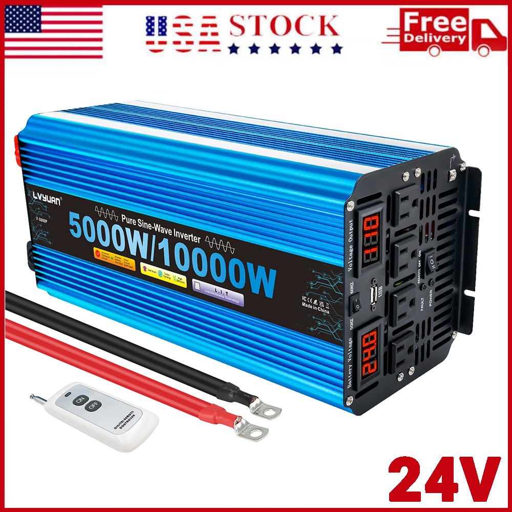 5000W 10000W Pure Sine Wave Power Inverter DC 24V to AC 110V 4AC Converter Trip