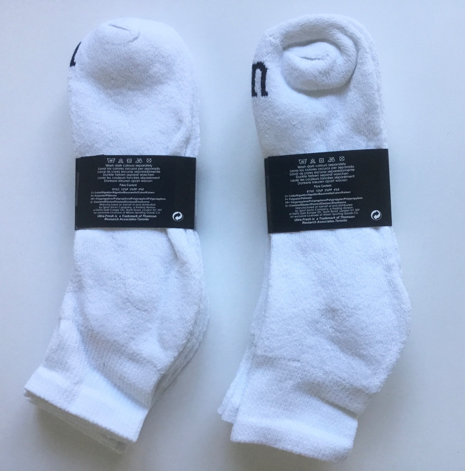 WILSON 2 Packs 6 Quarter Socks White Cotton Blend Size 10-13