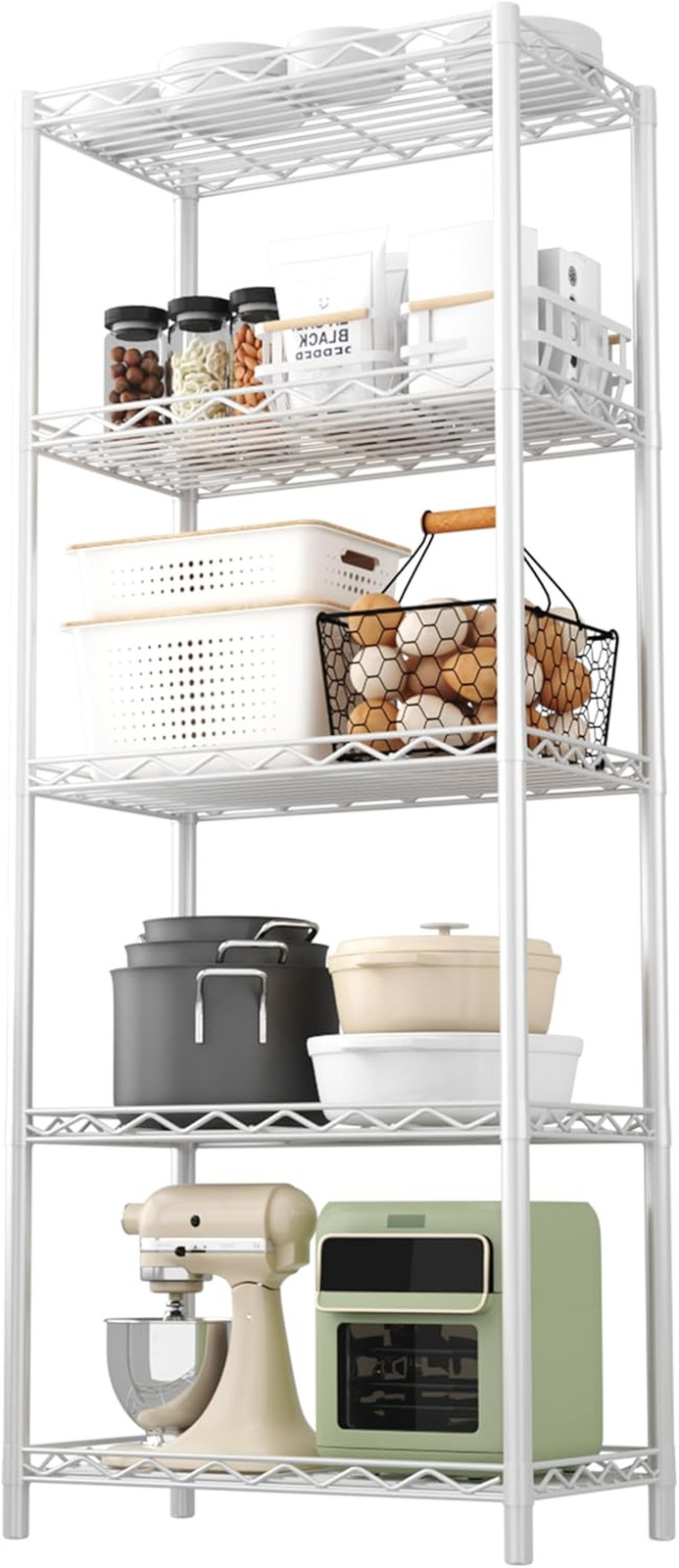 5-Tier Storage Shelving Unit Metal Shelf Storage Rack for Pantry Kitchen White